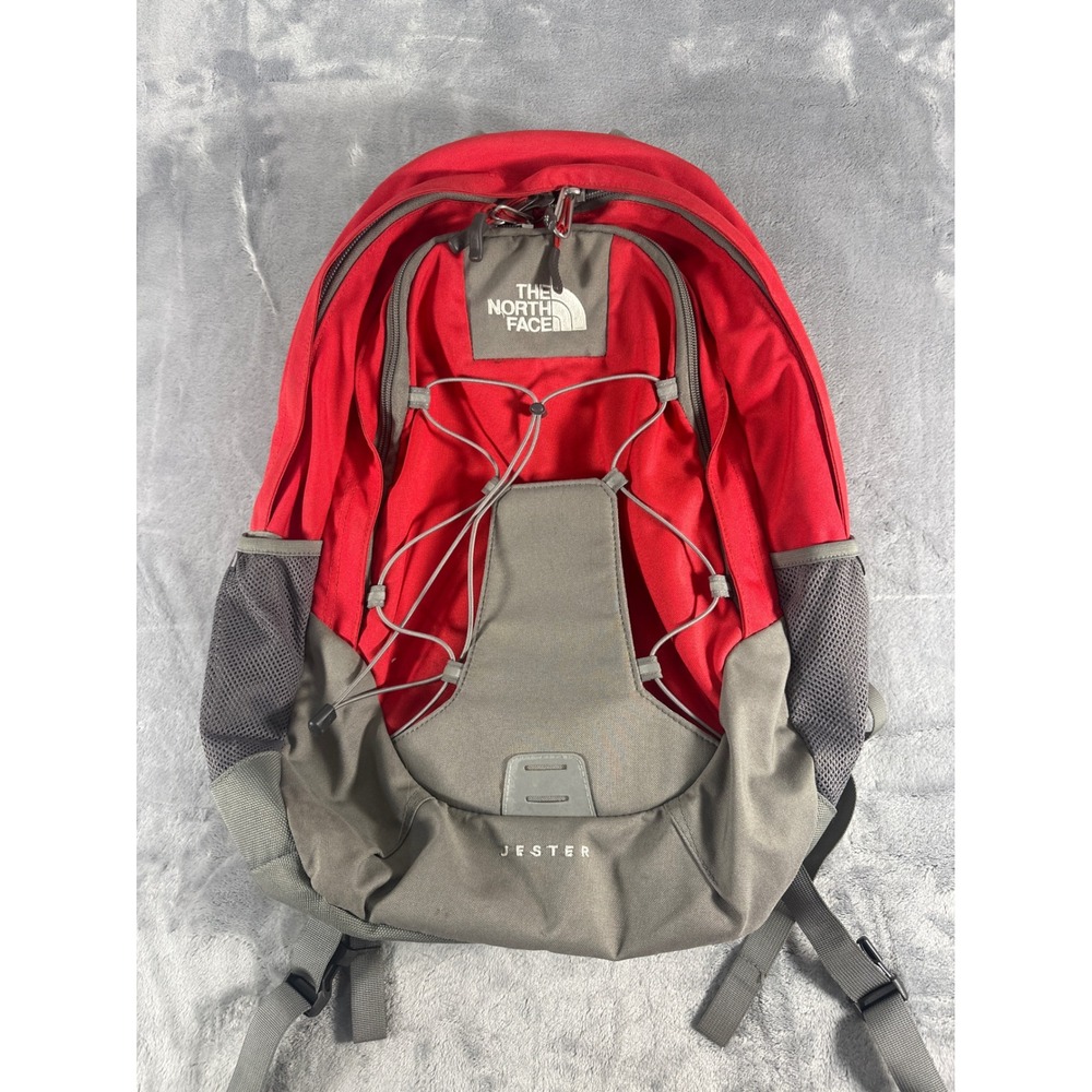 The North Face Jester Backpack Red Grey Laptop Sleeve Daypack School Bag